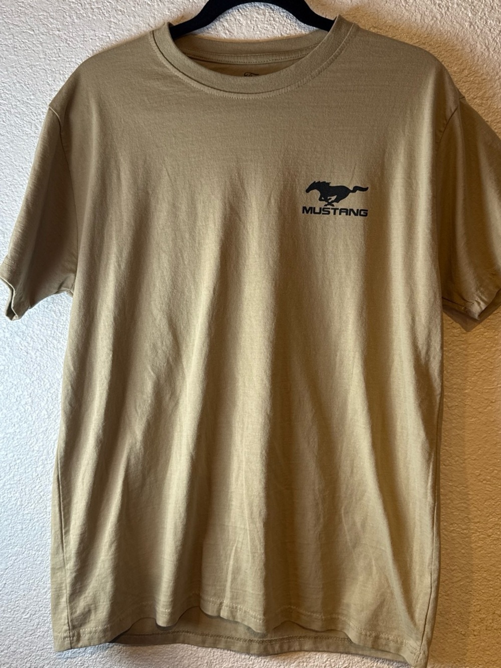 Ford Mustang Short Sleeve Crew Neck T-Shirt in Tan with Black Logo